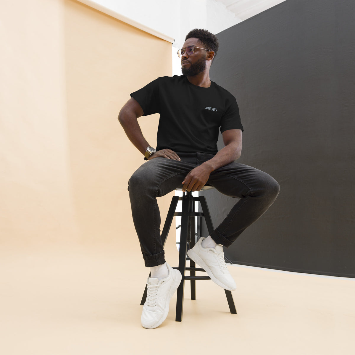 456 DRIP - MARK T-SHIRT BLACK EMB GREY
